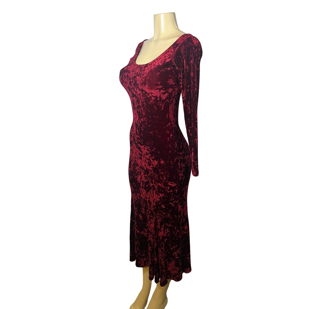 Contempo Casuals Vintage Y2K Crushed Velvet Maxi Dress Burgundy Red Small
